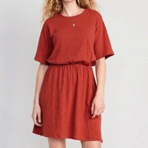 Old Navy Waist-Defined Slub-Knit Mini Dress (Red Fox)